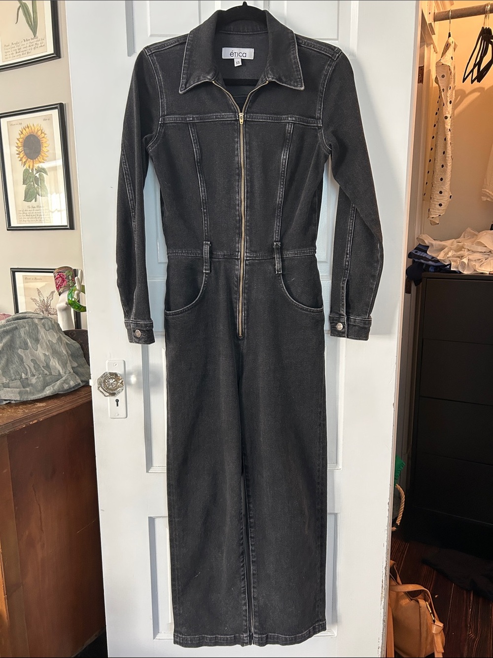 Etica Black Denim Zip-Front Jumpsuit